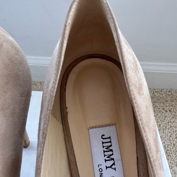 Jimmy Choo Romy 100 Nude Suede Heels - Picture 6 of 7